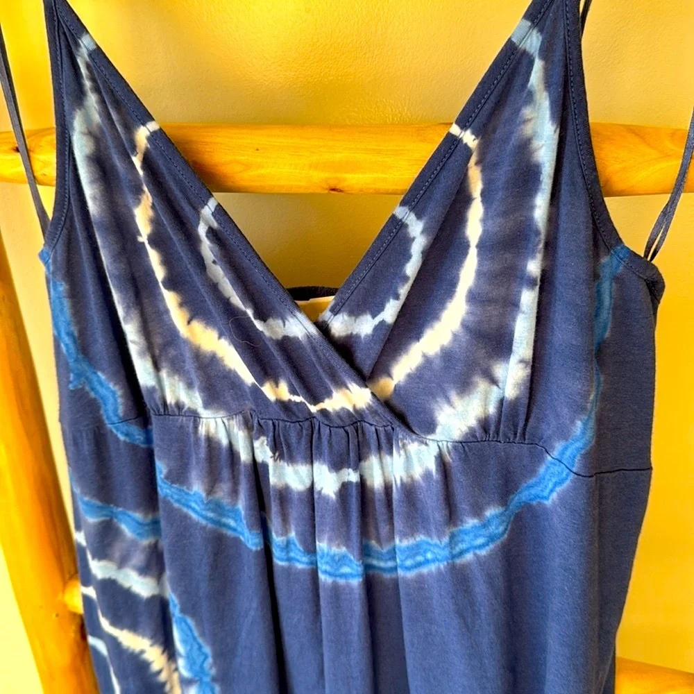 Michael Kors Blue Tie-Dye Midi Dress Sleeveless Sundress Tiered